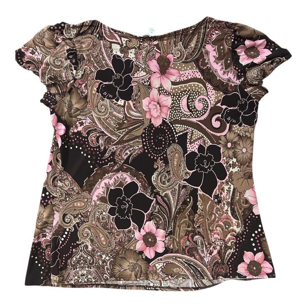 dressbarn Floral Blouse in Pink and Brown - Picture 2 of 4